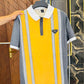 Yellow Zipper Polo with Vertical Stripe