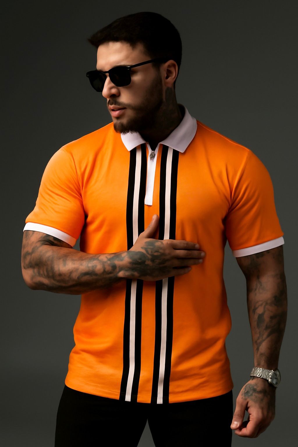 Orange Striped Polo with Fendi Logo