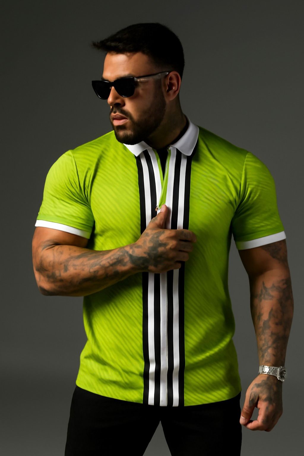 Green Striped Polo with Fendi Logo