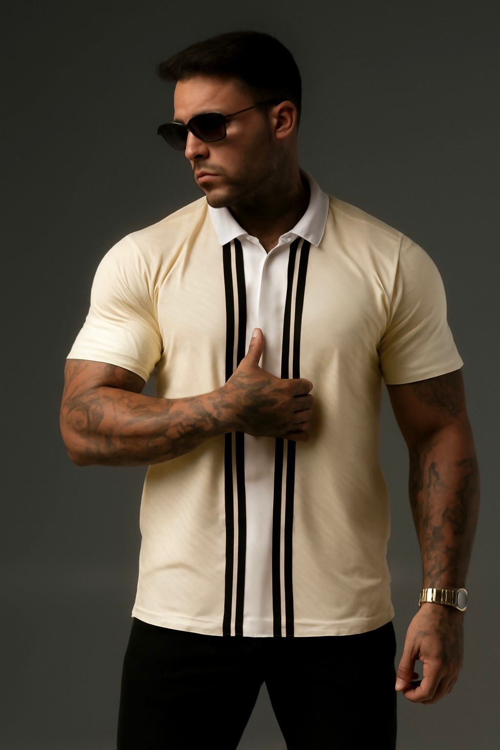 OffWhite Striped Polo with Fendi Logo