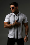 Silver Gray Striped Polo with Fendi Logo