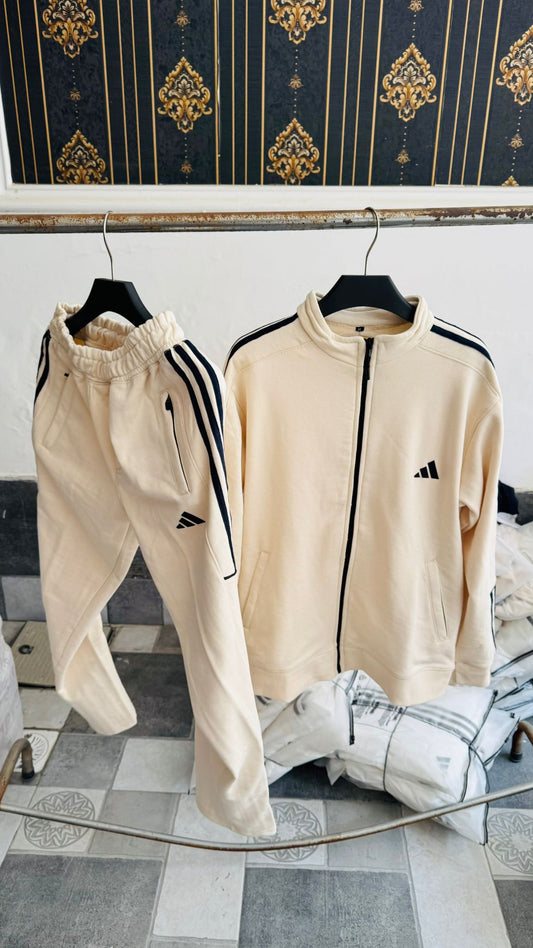 Beige Three Stripe Winter Tracksuit