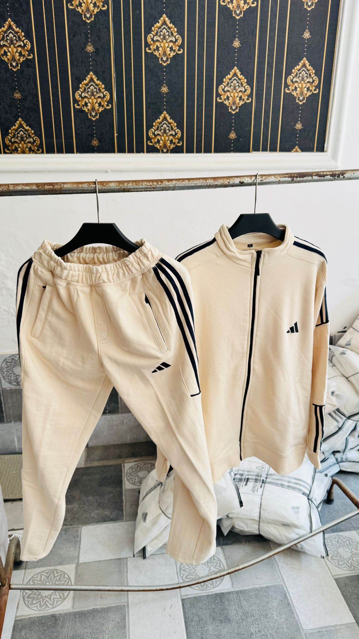 Beige Three Stripe Winter Tracksuit