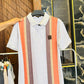 White Polo with Bold Vertical Stripes