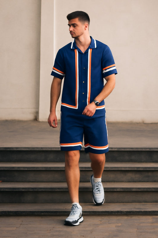 Blue Stripe Printed Track Suit with shorts