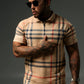 Beige Modern Checkered Pattern Polo Shirt