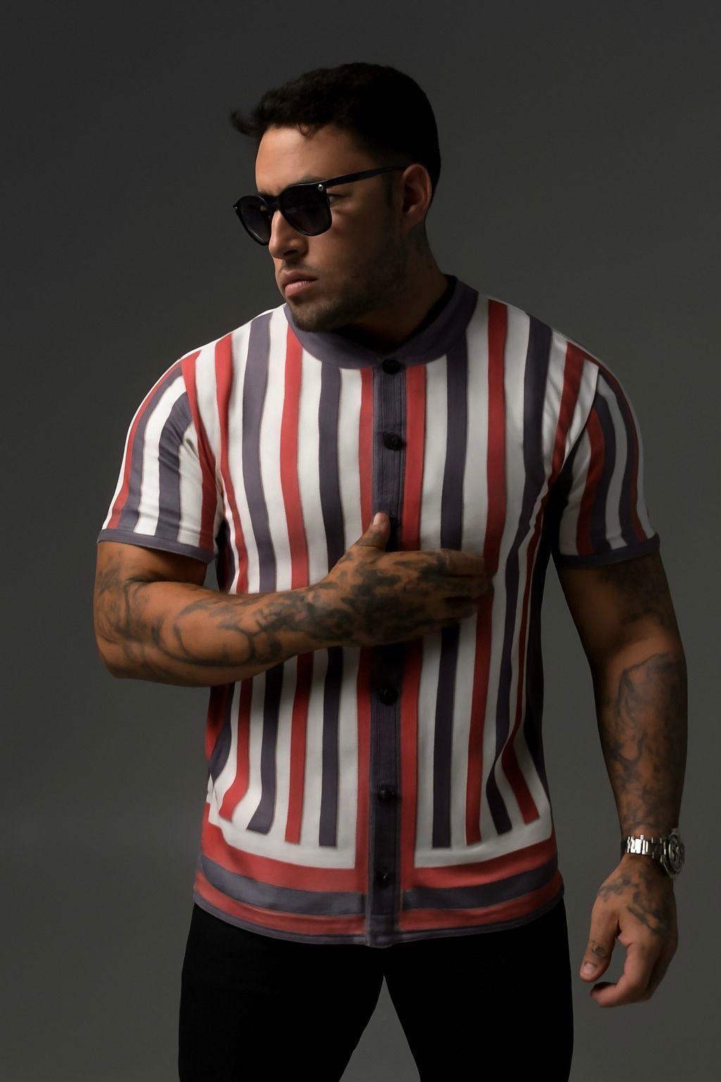 Ocean Red Stripe Polo Buttonup Shirt
