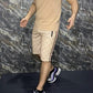 Beige Printed Track Suit with shorts
