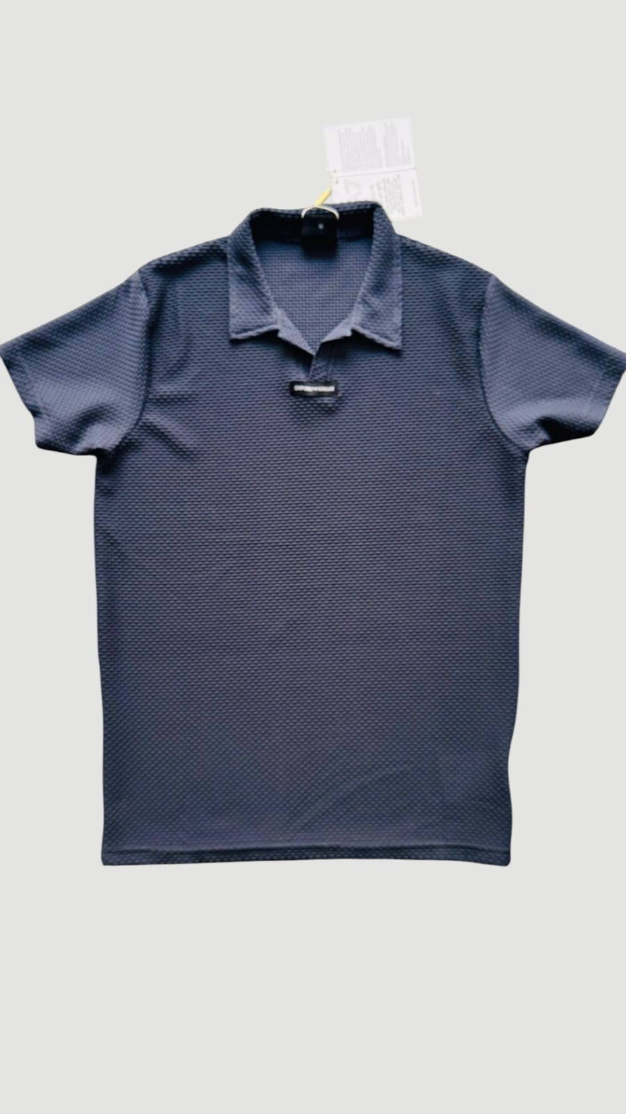 Blue texture Johnny collar Polo- N