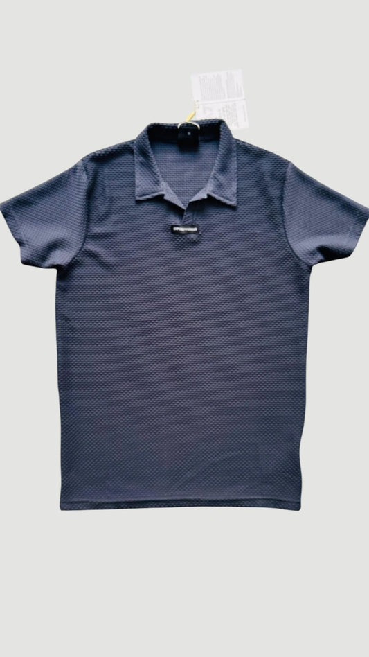 Blue texture Johnny collar Polo- N