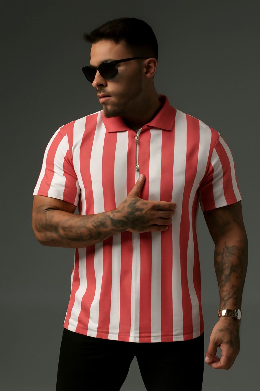 Red Modern Stripes Polo Shirts