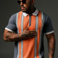 Orange Zipper Polo with Vertical Stripe