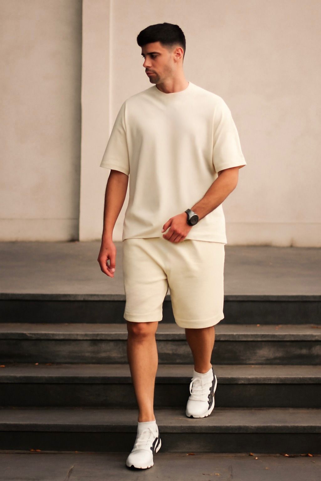 Premium Cotton Interlock Cream Track Suit with Shorts