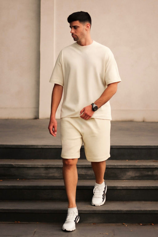 Premium Cotton Interlock Cream Track Suit with Shorts