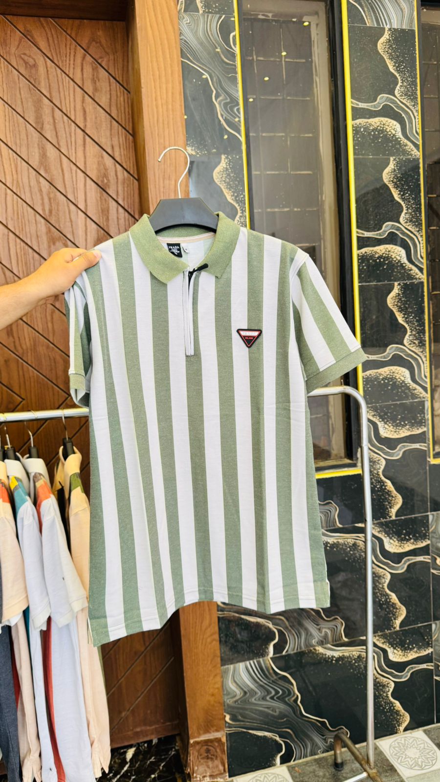 Green Modern Stripes Polo Shirts