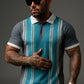 Blue Zipper Polo with Vertical Stripe