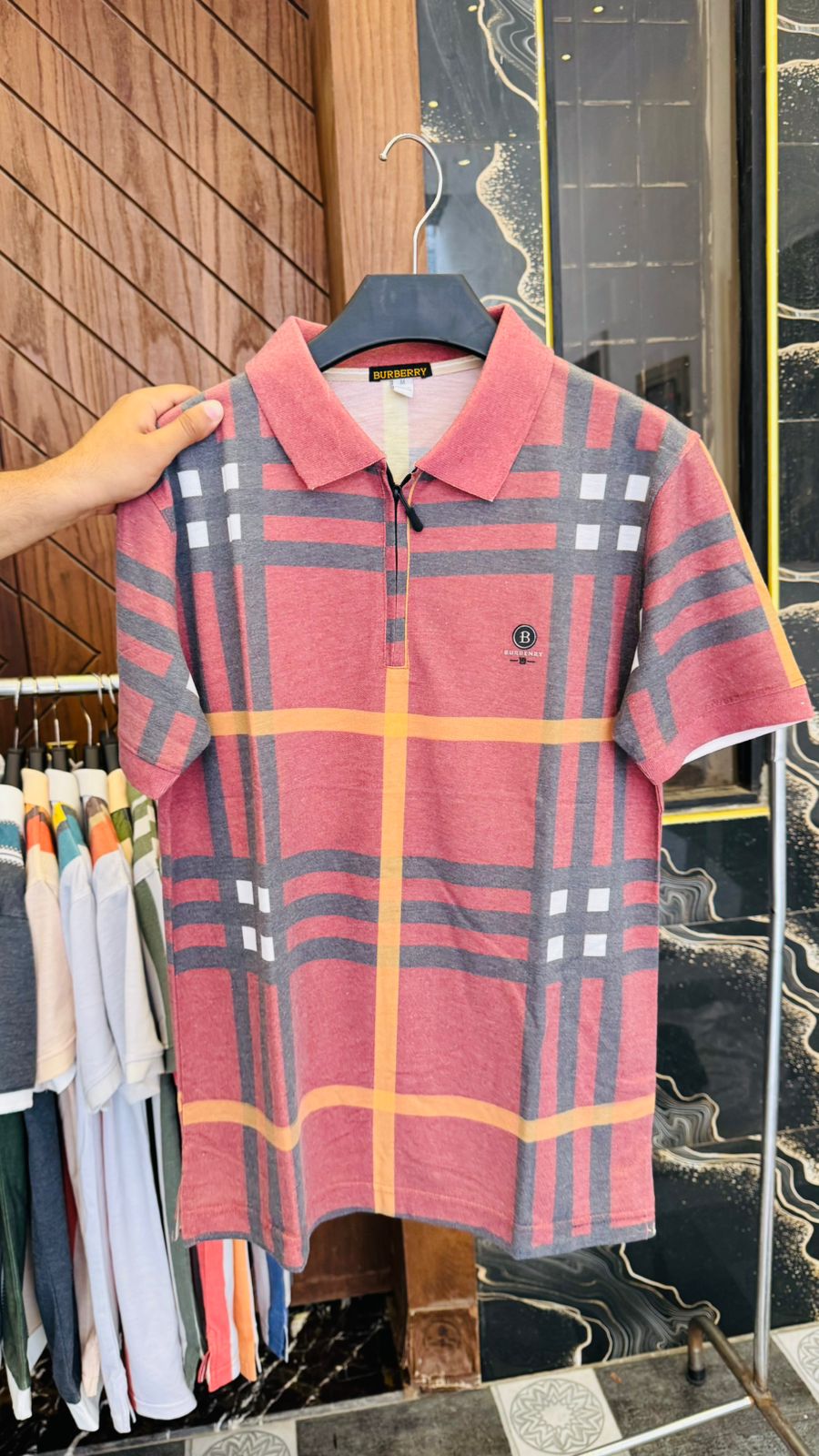 Pink Modern Checkered Pattern Polo Shirt