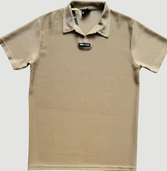 Beige texture Johnny collar Polo- N