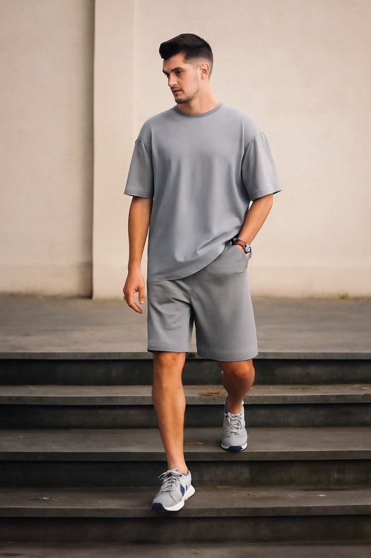 Premium Cotton Interlock Gray Track Suit with Shorts