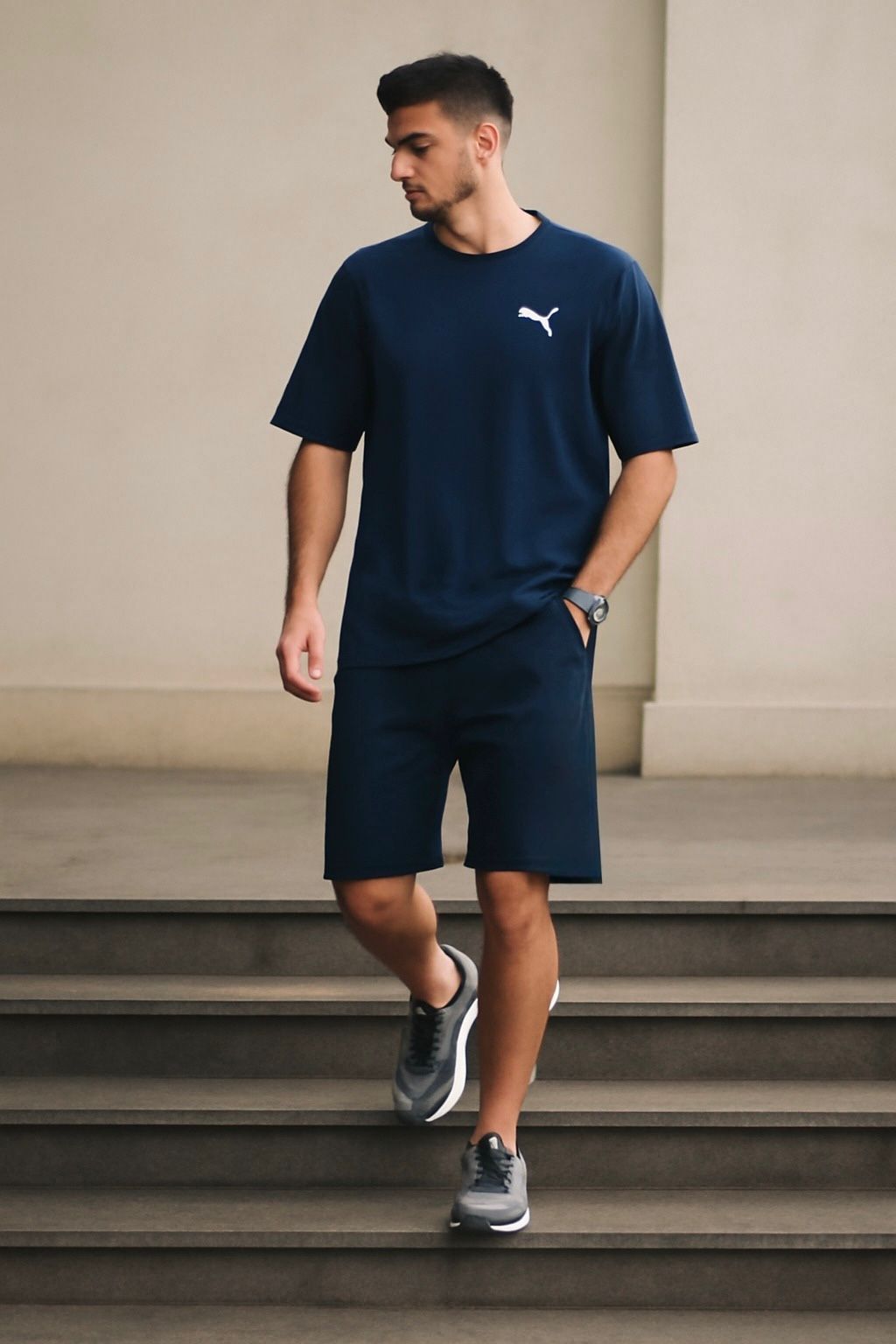 Premium Cotton Interlock Blue Track Suit with Shorts