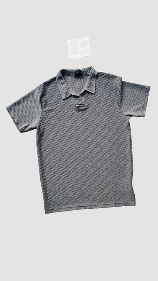 Gray texture Johnny collar Polo- N