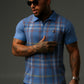 Blue Modern Checkered Pattern Polo Shirt